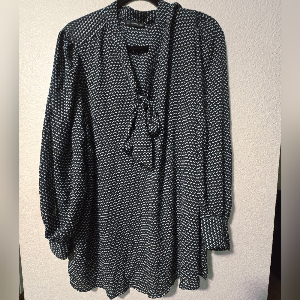 Adrianna Papell Black and Teal Chevron Blouse